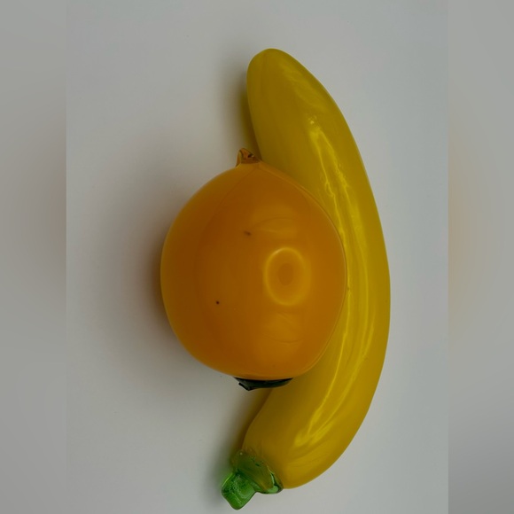 Murano Style Glass Hand Blown Banana & Orange Set Decorative Art Retro Kitchen - Picture 2 of 5